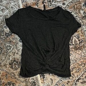 Splash Black and Gray Striped Short Sleeve Crop Top